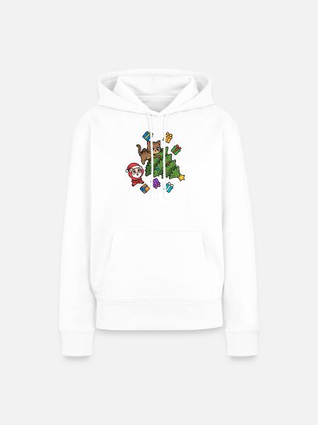 Verspielte Katze mit Weihnachtsbaum - Frauen Premium Bio Hoodie - Weiß