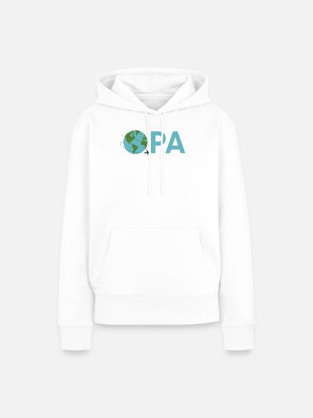 Opa mit Weltkugel – Hellblau - Frauen Premium Bio Hoodie - Weiß