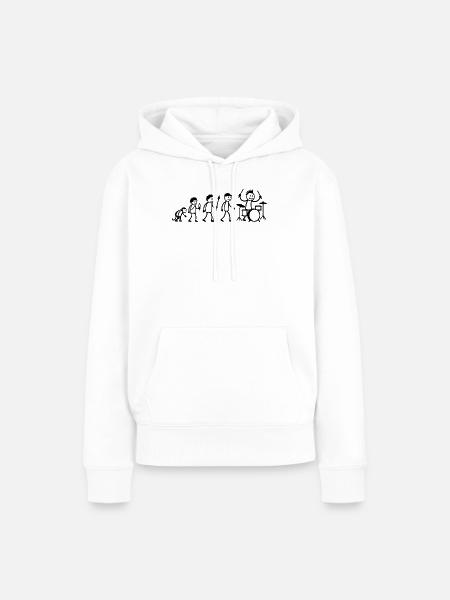 Evolution Drummer Strichmänchen Schlagzeug - Frauen Premium Bio Hoodie - Weiß