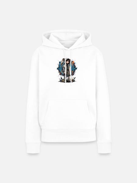 Baby-Cyborg im Cyberpunk-Viertel - Frauen Premium Bio Hoodie - Weiß
