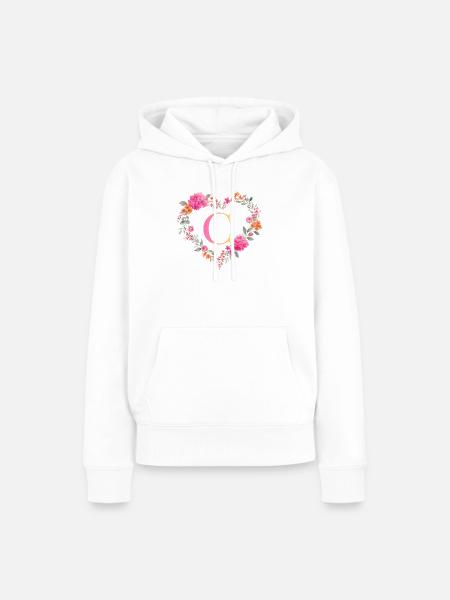C Monogramm Blumen Herz personalisierbar - Frauen Premium Bio Hoodie - Weiß