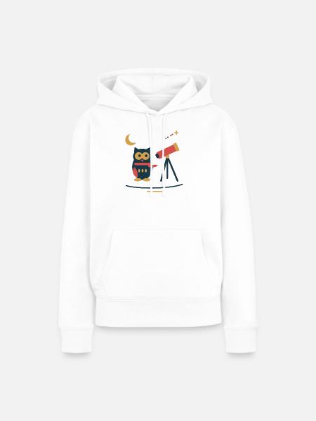 Eule am Sternenteleskop – Winterastronomie - Frauen Premium Bio Hoodie - Weiß