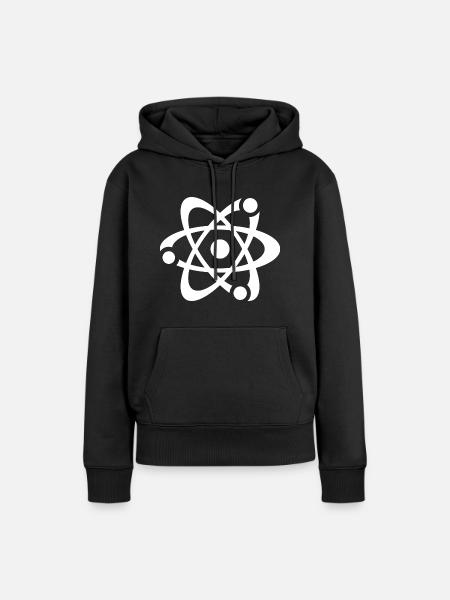 Weißes Atom-Symbol auf Schwarz - Frauen Premium Bio Hoodie - Schwarz