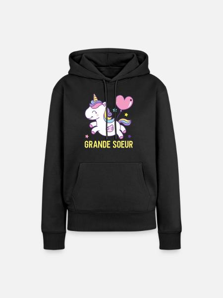 Große Schwester Einhorn - Frauen Premium Bio Hoodie - Schwarz