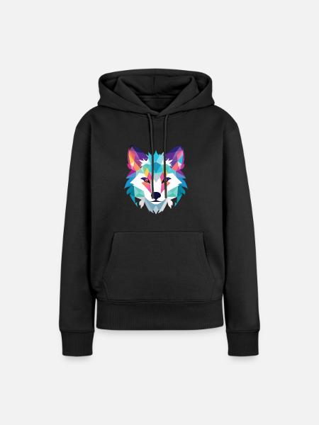 Polarfuchs Bunte Aquarell-Tierillustration - Frauen Premium Bio Hoodie - Schwarz