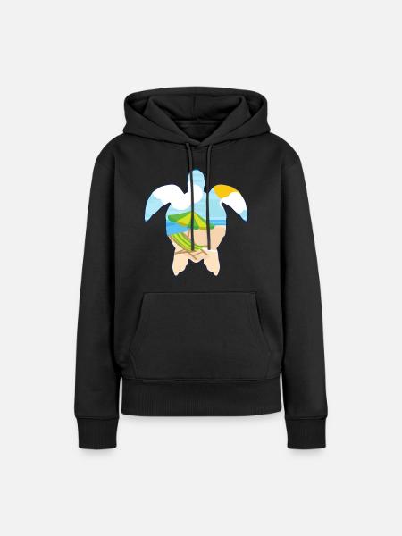Schildkröte mit Strandszene - Urlaubsmotiv - Frauen Premium Bio Hoodie - Schwarz
