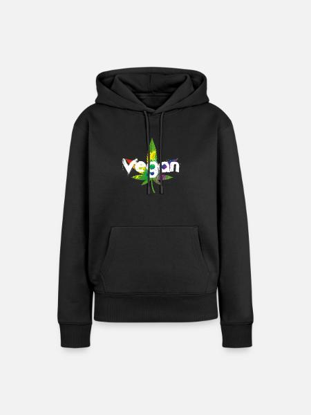 Cannabis Vegan - Frauen Premium Bio Hoodie - Schwarz