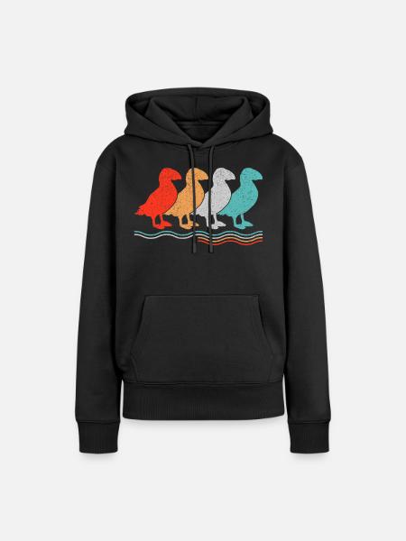 Puffin Papageitaucher Retro Papageientaucher Motiv - Frauen Premium Bio Hoodie - Schwarz