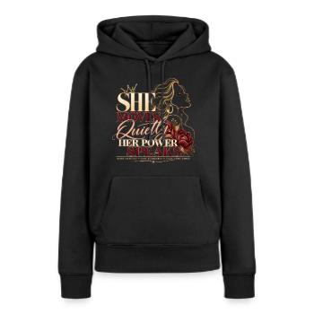 Stille Ambition – ihre Stärke spricht für sich selbst - Frauen Premium Bio Hoodie - Schwarz - Vorne - Julia (174cm)