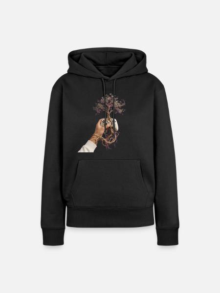Gerootete Konsolen-Bloom - Frauen Premium Bio Hoodie - Schwarz