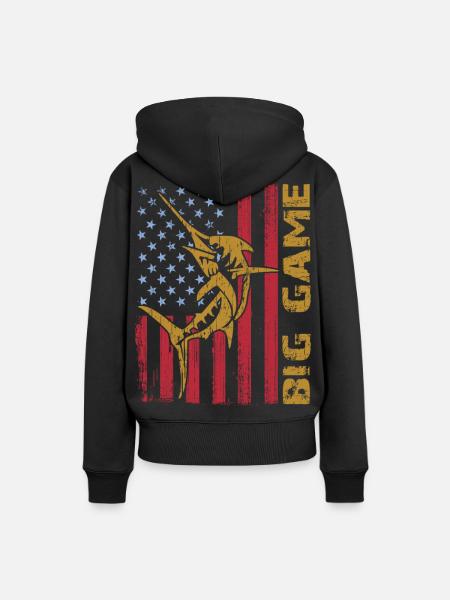 Springender Marlin mit US Flagge Hochseefischen - Frauen Premium Bio Hoodie - Schwarz