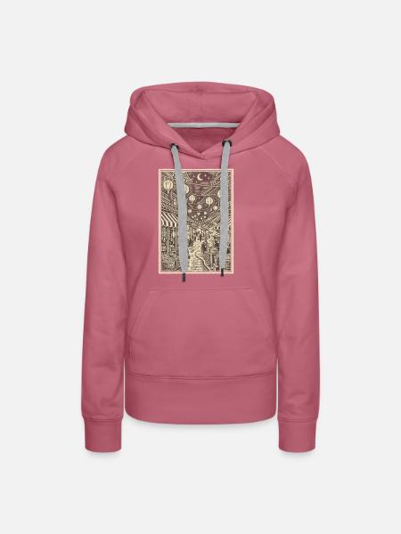 Linoleumschnitt der Laternen-Nachtmarktstraße - Frauen Premium Bio Hoodie - Malve
