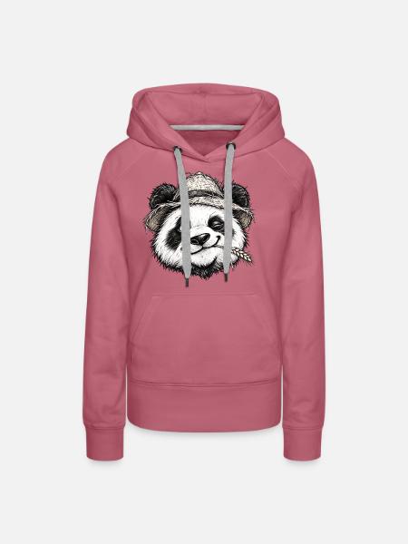 Zwinkernder Bauer-Panda-Strohhut-Niedliche Tierkunst - Frauen Premium Bio Hoodie - Malve