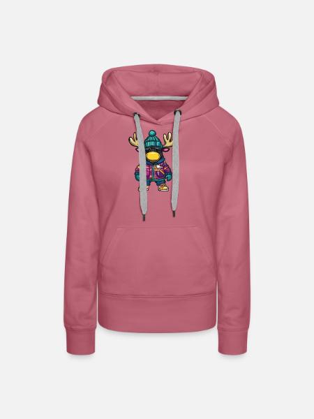 Elch mit Winterjacke und Sonnenbrille - Frauen Premium Bio Hoodie - Malve