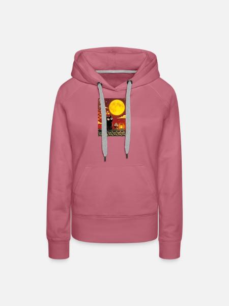Schwarze Katze unter Vollmond - Frauen Premium Bio Hoodie - Malve