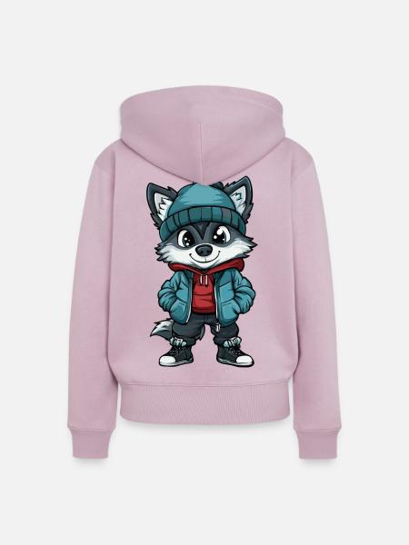 Wolf mit Winterjacke und Mütze - Frauen Premium Bio Zip Hoodie - Altrosa