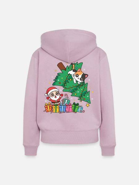 Weihnachtskatze zwischen Baum und Geschenken - Frauen Premium Bio Zip Hoodie - Altrosa