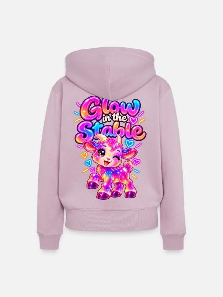 Glow im Stall Neon-Pony - Frauen Premium Bio Zip Hoodie - Altrosa