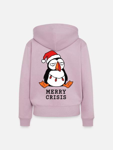 Fröhliche Weihnachtskrise Meme Lustiger Papageientaucher - Frauen Premium Bio Zip Hoodie - Altrosa