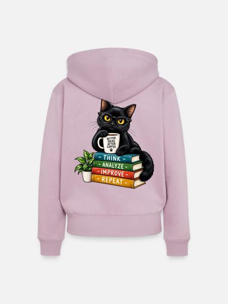 Nerdy Katze mit Kaffee und Büchern - Frauen Premium Bio Zip Hoodie - Altrosa