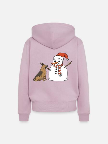 Schäferhund klaut Schneemann den Stockarm - Frauen Premium Bio Zip Hoodie - Altrosa
