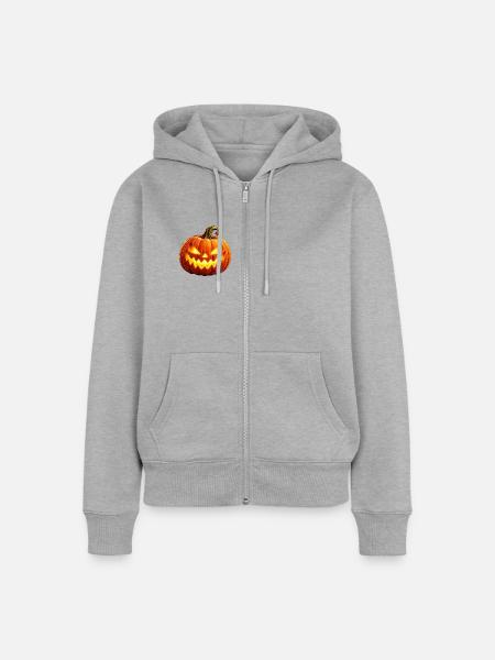 Wenuma Leuchtender Halloween Kürbis - Frauen Premium Bio Zip Hoodie - Grau meliert