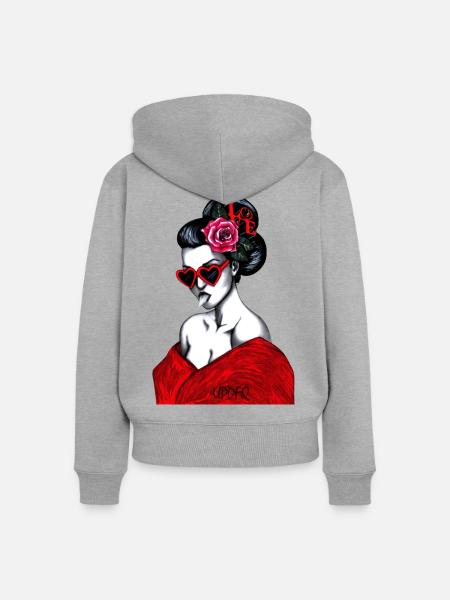 GEISHA - Frauen Premium Bio Zip Hoodie - Grau meliert