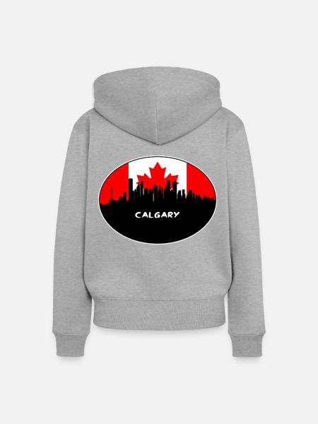 Calgary Kanada-Flaggen-Skyline-Schattenbild-Reise - Frauen Premium Bio Zip Hoodie - Grau meliert