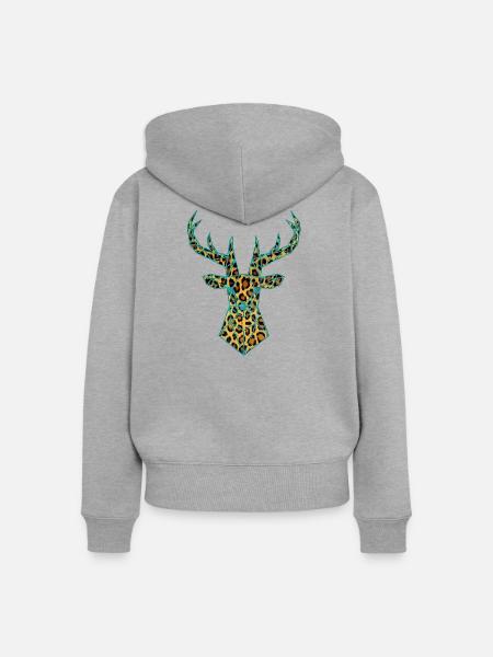 Hirsch PopArt Tuerkis - Frauen Premium Bio Zip Hoodie - Grau meliert