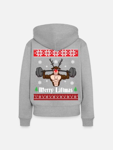 Merry Liftmas Rendeer - Frauen Premium Bio Zip Hoodie - Grau meliert