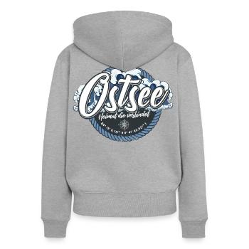 Ostsee Shirt bedruckt in top Markenqualität - Frauen Premium Bio Zip Hoodie - Grau meliert - Hinten - Selfina (174cm)