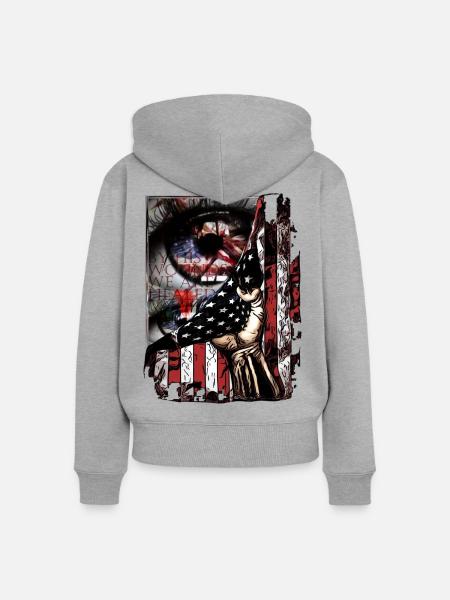 Flagge im Handgriff Kunst - Frauen Premium Bio Zip Hoodie - Grau meliert