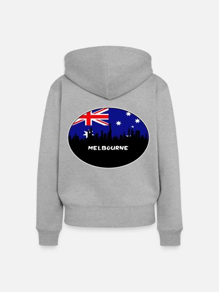 Melbourne-Australien-Flaggen-Skyline-Schattenbild-Reise - Frauen Premium Bio Zip Hoodie - Grau meliert