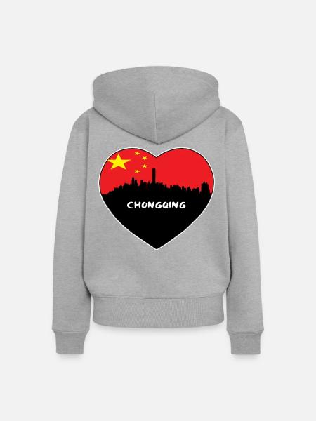 Flaggen-Skyline-Reise-Andenken Chongqings China - Frauen Premium Bio Zip Hoodie - Grau meliert