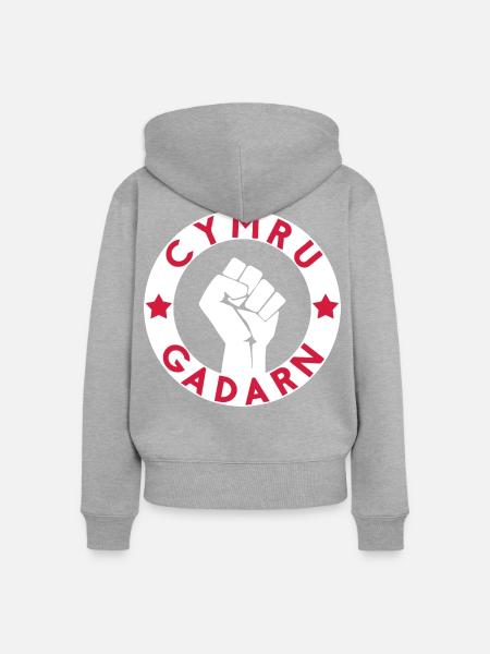 Cymru Gadarn - Frauen Premium Bio Zip Hoodie - Grau meliert