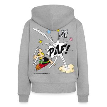 Asterix & Obelix - Asterix poing - Sweat à capuche zippé Premium bio Femme - gris chiné - Dos - Selfina (174cm)