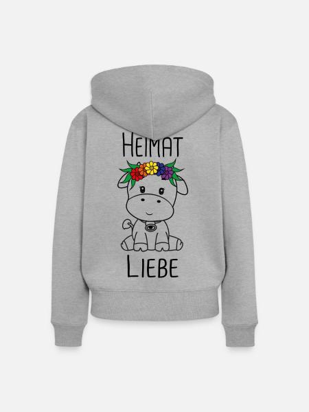 Kuh Heimat Liebe - Frauen Premium Bio Zip Hoodie - Grau meliert