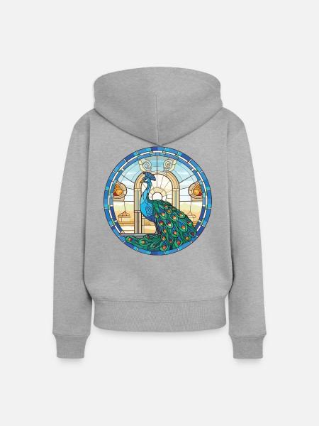 Pfauenbunte Aquarell-Tierillustration - Frauen Premium Bio Zip Hoodie - Grau meliert