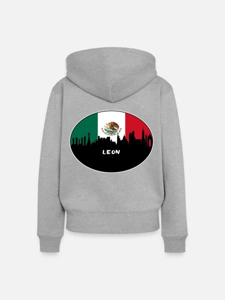 Leon-Mexiko-Flaggen-Skyline-Schattenbild-Reise - Frauen Premium Bio Zip Hoodie - Grau meliert