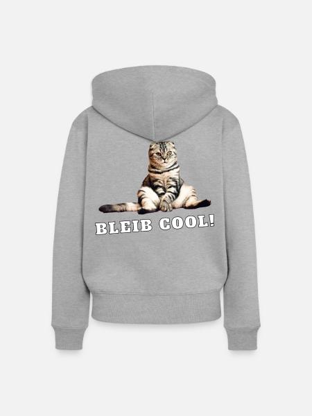 Katze – Bleib cool - Frauen Premium Bio Zip Hoodie - Grau meliert