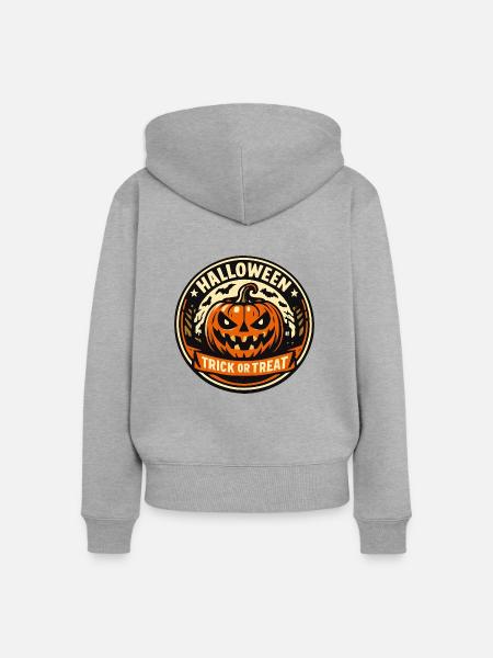 Halloween Kürbis Trick Retreat Badge - Frauen Premium Bio Zip Hoodie - Grau meliert