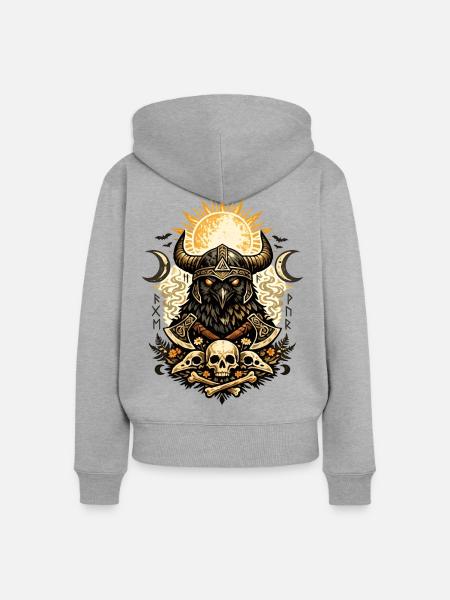 Rabenkrieger-Sonnenkranz - Frauen Premium Bio Zip Hoodie - Grau meliert