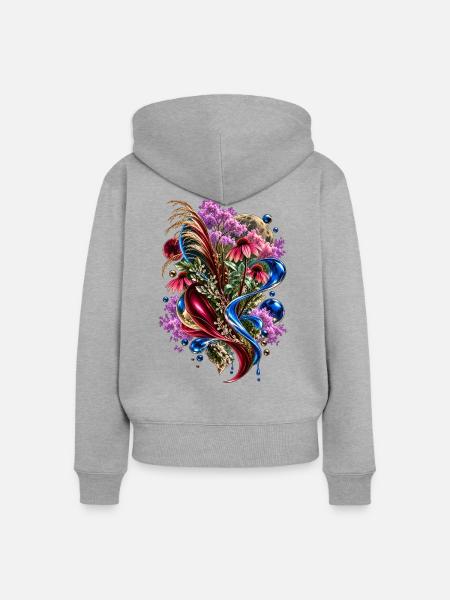 Kosmische Blütenbänder - Frauen Premium Bio Zip Hoodie - Grau meliert