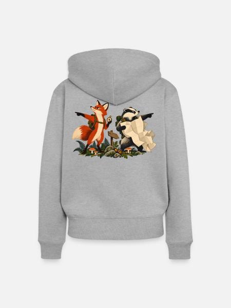 Fuchs und Dachs auf Wandertour - Frauen Premium Bio Zip Hoodie - Grau meliert