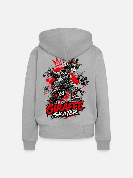 Giraffe Skateboarder Street Art - Frauen Premium Bio Zip Hoodie - Grau meliert