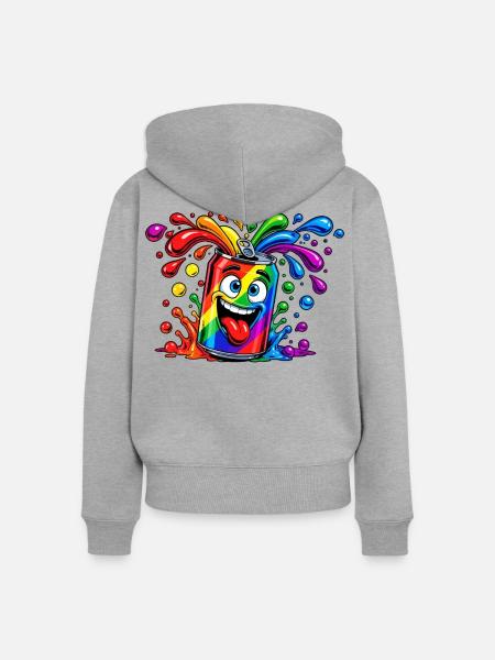 Regenbogen Dose Spaß - Frauen Premium Bio Zip Hoodie - Grau meliert