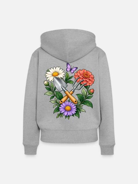 Hobbygärtner Geschenkidee Blumenkranz Garten - Frauen Premium Bio Zip Hoodie - Grau meliert