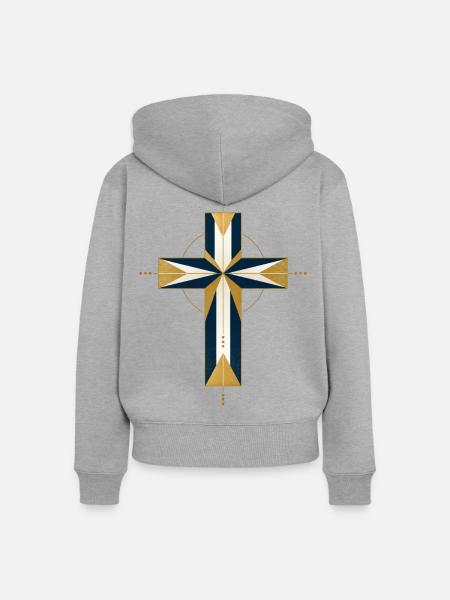 Geometrisches Kreuzstern-Muster - Frauen Premium Bio Zip Hoodie - Grau meliert