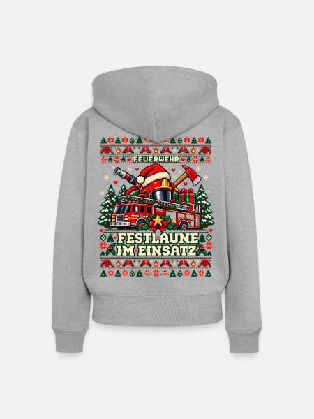 Feuerwehr - Festlaune im Einsatz - Frauen Premium Bio Zip Hoodie - Grau meliert
