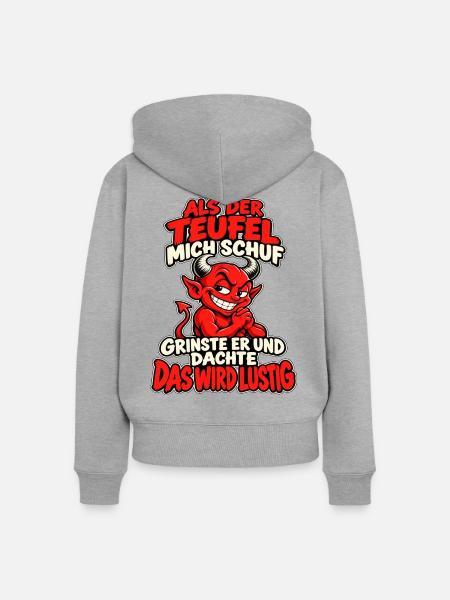 Teufel mit frechem Spruch - Frauen Premium Bio Zip Hoodie - Grau meliert